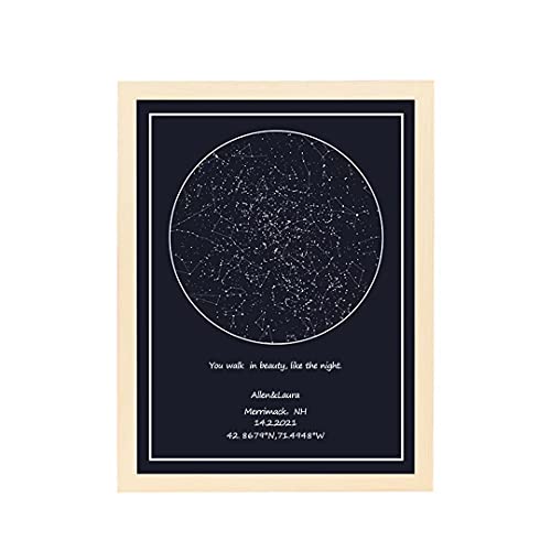 Benutzerdefinierte Sternenkarte - Personalisierte Sternenkarte Mehrere Größen Gerahmte Sternendrucke, Sternenkonstellationskarte Wandkunst, Nachthimmel-Poster für Verlobungshochzeits-Valentinstag von Jacklin F