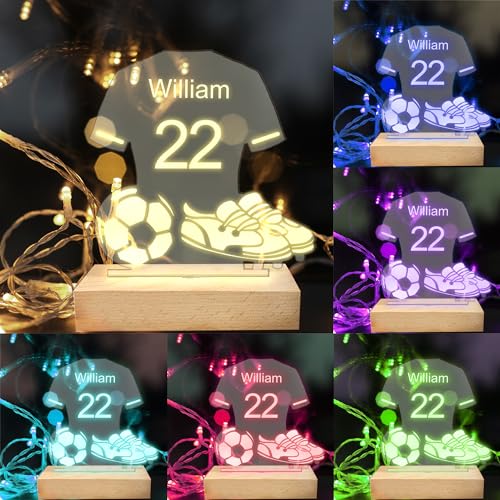 Personalisierte Fußballtrikot Nachtlicht Fußball Acryl LED Licht benutzerdefinierte Fußball Neon Licht Zeichen, Fußball Dekoration Geburtstagsgeschenk für Fußball liebenden Sohn Kinderzimmer von Jacklin F