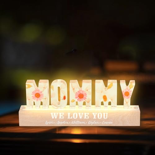 Personalisierte Mama Blume Lampe, benutzerdefinierte Geburtsmonat Blume Acryl LED-Nachtlicht, Geburtsmonat Blume Mama Nachtlicht mit Kindern Namen, kundengebundene Muttertag Geschenk für Mama Oma von Jacklin F