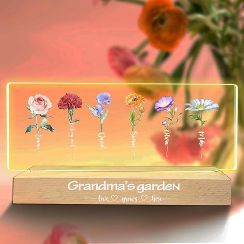 Personalisierte Mama Blume Lampe, benutzerdefinierte Geburtsmonat Blume Acryl LED-Nachtlicht, Geburtsmonat Blume Mama Nachtlicht mit Kindern Namen, kundengebundene Muttertag Geschenk für Mama Oma von Jacklin F