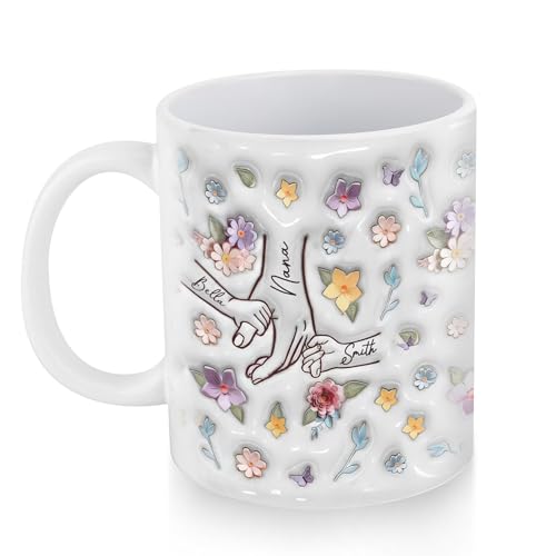 Tasse You Hold Our Hands Also Our Hearts, individuell bedruckte Mama-Kaffeetasse mit 2D-Effekt und Namen des Kindes, Blumentasse zum Muttertag, Mama-Kaffeetasse von Jacklin F