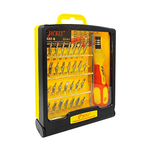 Jackly Schraubendreher Set 32-in-1 verschiede Bits und Schraubendreher, Pinzette, gelb, JK6032-A von Jackly