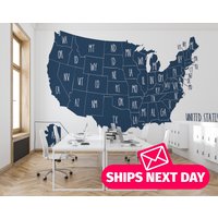 Us Landkarte Tapete Wandbild - Usa Map Abziehen Und Aufkleben Große Vinyl Abnehmbar von JacksMurals