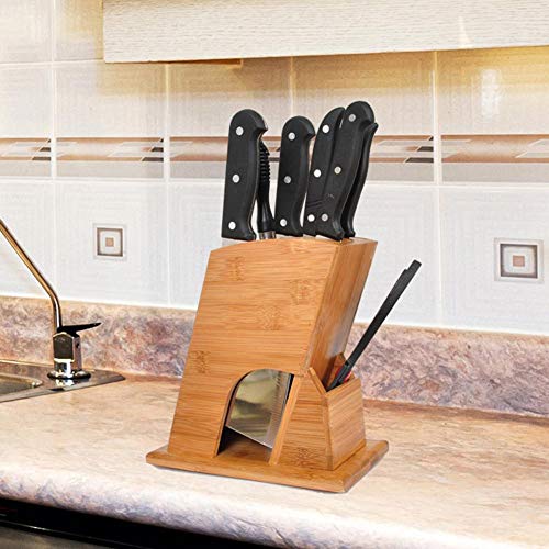 Multifunktionaler Messerblock, Bambusmesserhalter Messeraufbewahrungsblock Messeraufbewahrungsregal Regalständer Küchenutensilienhalter und Werkzeughalter von Jacksing