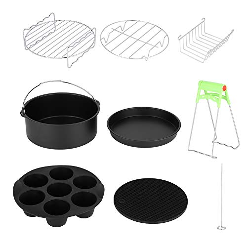 Heißluftfritteuse, 8in Luftfritteuse Zubehör 8er Set Kit Teile Metallhalter Spieß Rack Kuchen Barrel, Luftfritteuse Zubehör Kit von Jacksking