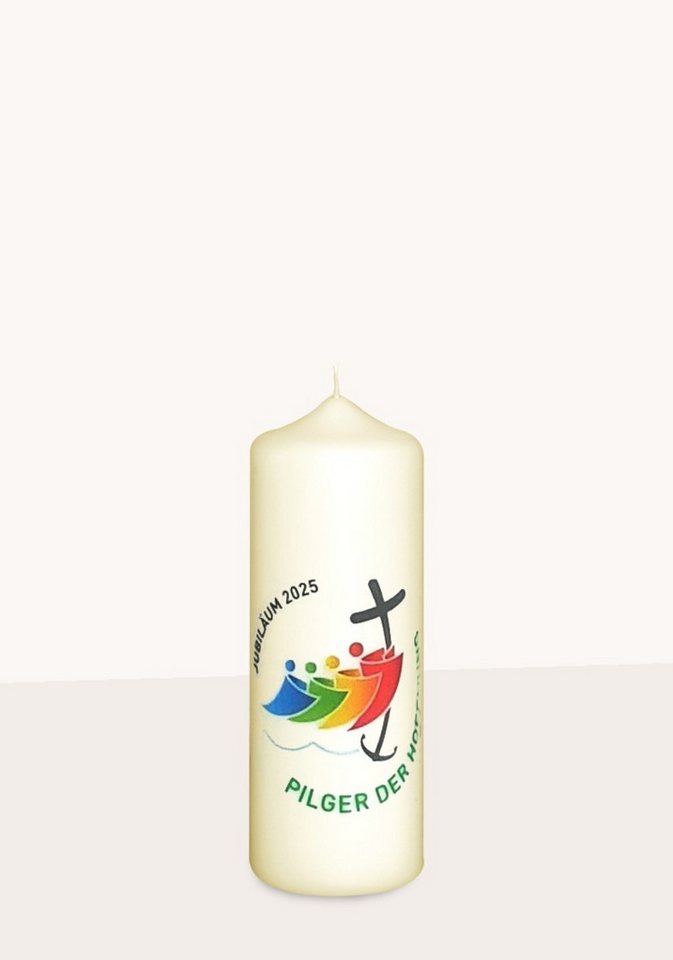 Jacob Flügel GmbH Kerzenmanufaktur Stumpenkerze Heiliges Jahr 2025 - Pilgerkerze "Pilger der Hoffnung" 14 x Ø 5 cm von Jacob Flügel GmbH Kerzenmanufaktur