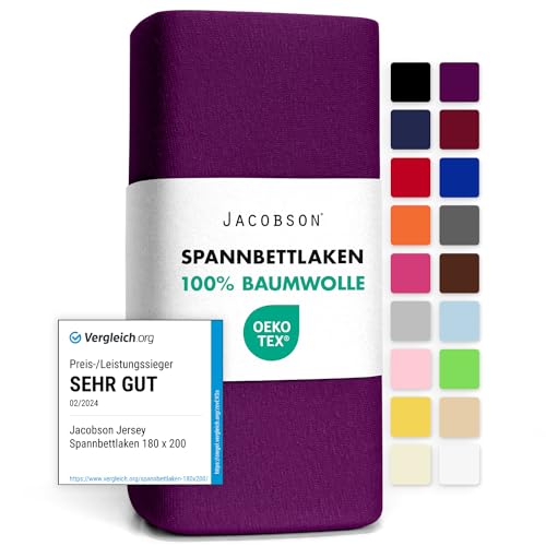 Jacobson Jersey Spannbettlaken Spannbetttuch Baumwolle Bettlaken (120x200-130x200 cm, Royal Lila) von JACOBSON