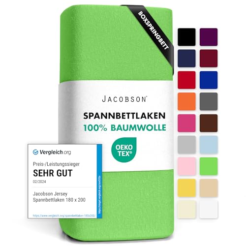 Jacobson Jersey Spannbettlaken Spannbetttuch Baumwolle Bettlaken (140x200-160x220 cm, Apfelgrün) von JACOBSON