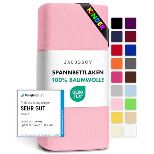 Jacobson Jersey Spannbettlaken Spannbetttuch Baumwolle Bettlaken (60x120-70x140 cm, Rosa) von JACOBSON