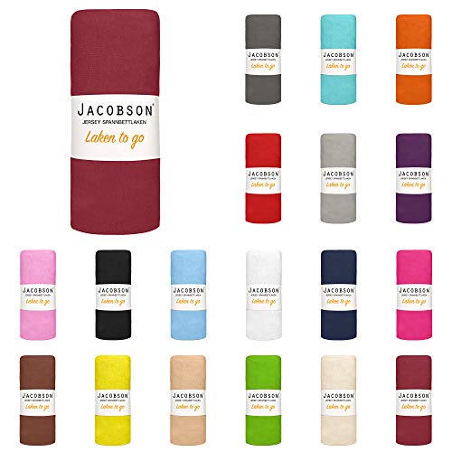 Jacobson Laken to GO Spannbettlaken Jersey Bettlaken Spannbetttuch 90x200 cm - 100x200 cm (Bordeaux) von JACOBSON