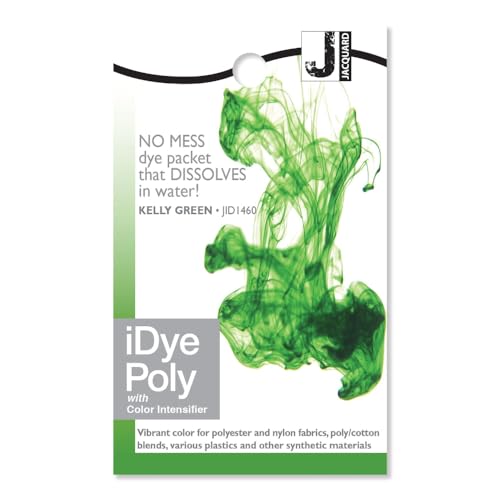 Jacquard iDye Poly-Gewebefarbe Kelli grün für Natur-, Synthetik-, Polyester- und Mischtextilfasern, 14 g, kein Durcheinander, Packung von Jacquard