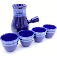 Vintage - 5 Stück Blau Glasierte Keramik Sake Set Gestempelt "Israel" Auf Der Unterseite von JacquelynVaccaro