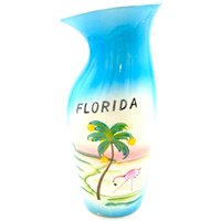 Vintage - Florida Souvenir Vase Flamingos Palmen Tropisch Handbemalt von JacquelynVaccaro