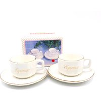 Vintage - Neu Im Kästchen 2Er Set Demitasse Tassen Und Untertassen Von Keramik Jede Tasse Liest Espresso in Goldschrift von JacquelynVaccaro