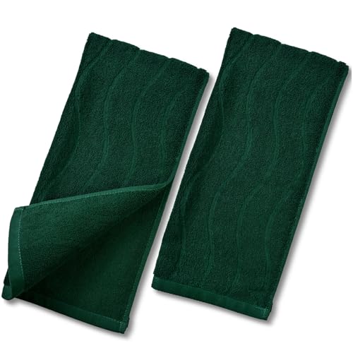 2-teiliges Handtuch-Set in Waldgrün, gewellt, gestreift, Jacquard-Handtücher für Badezimmer, Küche, Geschenke (33 x 73 cm, 100% Baumwolle) von Jacquotha