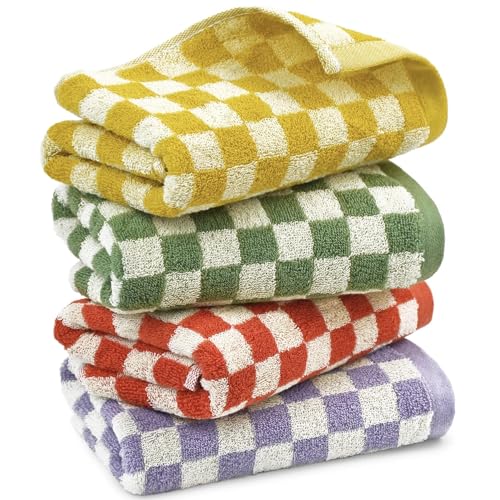 Handtücher für Badezimmer, 4er-Pack, Baumwoll-Gesichtstücher, weich, saugfähig, für Spa, Bad, Fitnessstudio, Herbsthandtücher, dekoratives Schachbrett, 33 x 73 cm, 4 Farben Handtücher für Badezimmer, 4er-Pack, Baumwoll-Gesichtstücher, weich, saugfähig, für Spa, Bad, Fitnessstudio, Herbsthandtücher, dekoratives Schachbrett, 33 x 73 cm, 4 Farben von Jacquotha