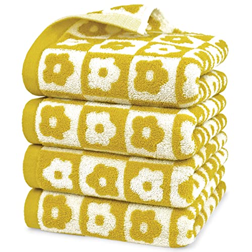 Jacquotha Baumwoll-Handtücher für Badezimmer und Küche, weiche und schnell trocknende Gesichtshandtücher, kariert, Blumengelb, 410 g/m², 73,7 x 33 cm, 4 Stück Jacquotha Baumwoll-Handtücher für Badezimmer und Küche, weiche und schnell trocknende Gesichtshandtücher, kariert, Blumengelb, 410 g/m², 73,7 x 33 cm, 4 Stück von Jacquotha