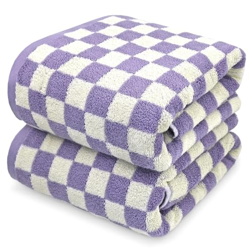 Jacquotha Duschtücher für Badezimmer, 70 x 140 cm, schnell trocknend, weiches Handtuch (2er-Pack), niedliche Handtücher, kariert, 520 g/m², saugfähige Baumwollhandtücher von Jacquotha