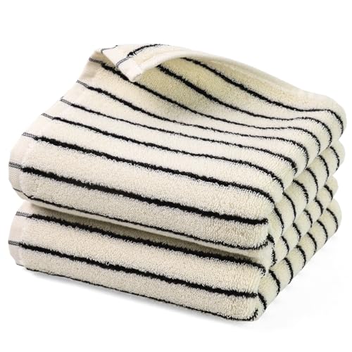Jacquotha Schwarz-weiß gestreifte Handtücher für Badezimmer, Vintage-Küchendekoration, Gästegebrauch, Erwachsene und Kinder, natürliche Baumwolle, 35,6 x 73,7 cm von Jacquotha