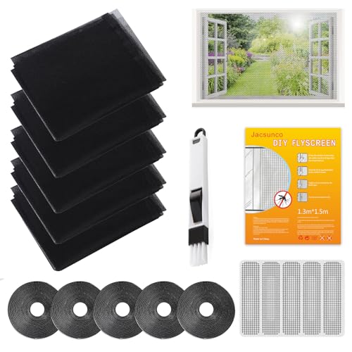 Fliegengitter Fenster Insektenschutz 130 * 150 cm Mückennetz Netz Fliegennetz, Upgrade-Aktualisierung Insektengitter Fenster (Schwarz | Bienenwabe, 130 * 150cm | 5 Stück) von Jacsunco