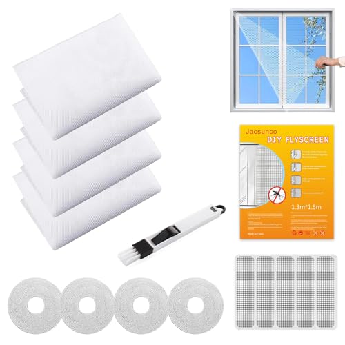Fliegengitter Fenster Insektenschutz 130 * 150 cm Mückennetz Netz Fliegennetz, Upgrade-Aktualisierung Insektengitter Fenster (Weiß (Bienenwabe), 130 * 150cm | 4 Stück) von Jacsunco