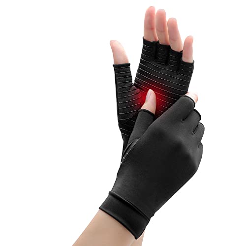 Jacsunco Kupfer-Kompressionshandschuhe, Fingerlose Arthritis-Handschuhe, Beste Kupfer-Infused Handschuhe für Frauen und Männer, Schmerzlinderung und Heilung bei Arthritis, 1 Paar, Schwarz (XL) von Jacsunco