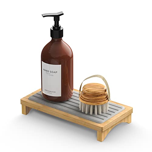 Jadairy Instant Dry Spülbecken-Organizer, schnell trocknend, Stein-Spülbecken-Caddy Tablett, Küchenschwammhalter, Seifenablage für Küchenspüle (Grau, Bambus) von Jadairy