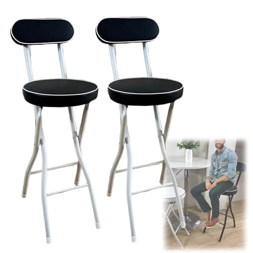 2er Set Klappbarer Barhocker mit Lehne Fußstütze, Runder Gepolsterter Bistrohocker, Küchenstuhl mit Metallgestell, für Esszimmer Outdoor, Belastbar bis 150kg (Color : Black+White, Size : 65cm/26inch von Jade Direct Store