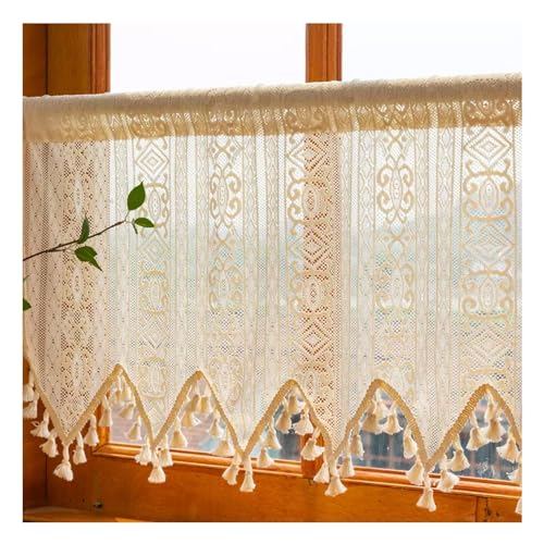 Bistrogardine aus Gehäkelter Hohlspitze im Shabby-Chic-Stil, Boho Quaste Rustikale Geometrie Kurze Vorhänge von Jade Direct Store