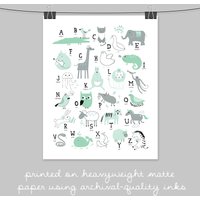 Mint Tier Alphabet Druck - Moderne Kinderzimmer Wandkunst von JadeForestDecor