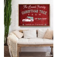 Personalisiertes Weihnachtsschild Rustikaler Baum Farm Name Print von JadeForestDecor