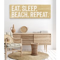 Vintage Beach House Schild > Eat, Sleep, Beach, Repeat Leinwand, Butternussgelbe Wandkunst, Küstenwandkunst, Faux Verwitterte Holzleinwand {Pwo} von JadeForestDecor