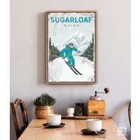 Vintage Ski Sugarloaf Schild Türkises Berg Poster Maine Reise Wand Kunst Leinwand Geschenk Für Ehemann Fahren Dekor {Vpw} von JadeForestDecor