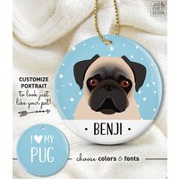 Mops Weihnachtsornament, Personalisierter Ornament Mit Benutzerdefiniertem Haustier Cartoon, Einzigartiges Geschenk Für Hundeeltern von JadeForestDesign