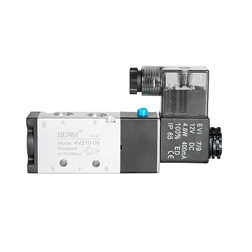 Elektrisches Pneumatisches Magnetventil Pneumatik Ventil 1/4 Zoll 4V210-08 5 Wege 2 Position Elektrisches Magnetventil für Luft DC12V((4V220-08 AC220V)) von Jadeshay