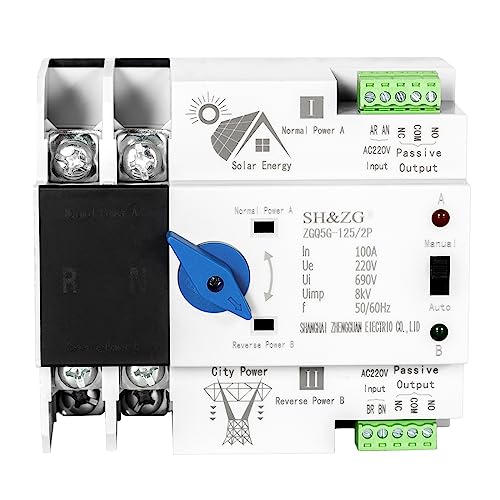Jadeshay Automatischer Transferschalter, 100A Dual Power Automatischer Umschalter 220 V Unterbrechungsfreier Netzschalter für Balkonkraftwerk, Fabriken (ZGQ5G-100A/2P) von Jadeshay
