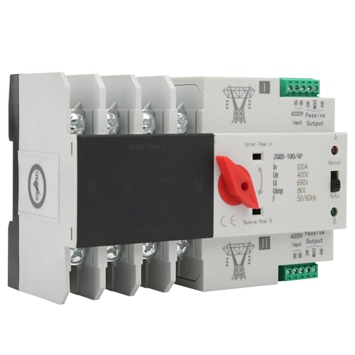Jadeshay Automatischer Transferschalter, Dual Power Automatischer Transferschalter 4P 100A Hutschiene Notstrom Netzumschalter Lastumschalter ZGQ5-100/4P 400V von Jadeshay