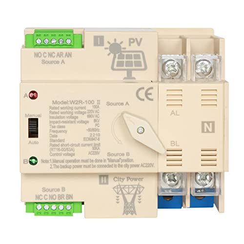 Jadeshay Automatischer Transferschalter 2P, Automatischer Solarstrom Umschalter W2R 2P 63A 220V Dual Power Automatischer Transferschalter, Hutschiene Notstrom Netz Umschalter für Solar von Jadeshay