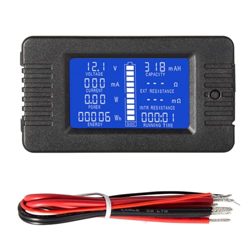 Jadeshay Batterietester, DC-Amperemeter Voltmeter Digitalmultimeter PZEM-013 0-200 V 10 A Strom-Energie-Widerstandsmessgerät mit Hintergrundbeleuchtung for Photovoltaikanlage DC-Generator von Jadeshay