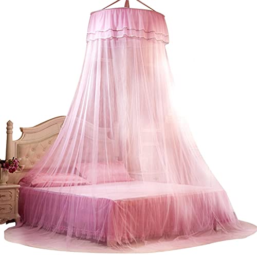 Jadeshay Bettvorhang Atmungsaktiver runder Baldachin Spitze Prinzessin Stil Moskitonetz Bettvorhang Netting(rosa) von Jadeshay