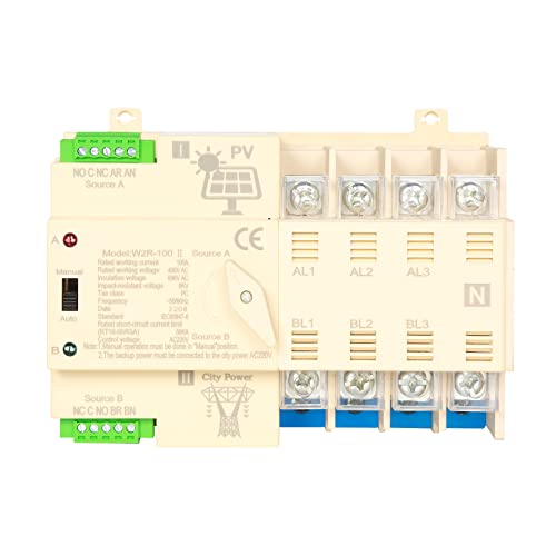 Jadeshay Dual Power Automatischer Transferschalter, W2R DIN-Schiene Automatischer Transferschalter 4P 100A 220V Automatischer Umschalter für Solarstrom von Jadeshay