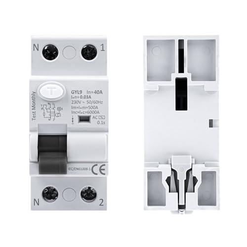 Jadeshay Fi Schutzschalter 40A 30ma 2 Polig AC 230V Fi Schalter Fehlerstromschutzschalter Typ AC RCCB Leitungsschutzschalter (GYL9-2P-40A-230V) von Jadeshay