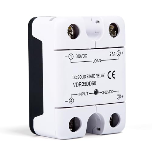 Jadeshay Halbleiterrelais, 25A Einphasiges Solid State Relais SSR Halbleiterrelaismodul DC zu DC 3–32V DC Eingang 0–600V DC Ausgang von Jadeshay