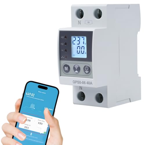 Jadeshay Wlan Schalter, Tuya Wifi Intelligenter Stromzähler Hutschiene Spannungsstabilisator 40A mit Stromzähler-Abfrage, Über-Unterspannung und Überstromfunktion 2P AC220V von Jadeshay