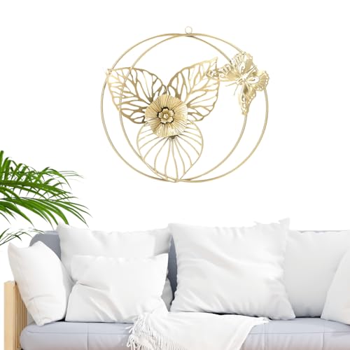 Jadeshay Wanddekoration Metall 3D, 3D Wanddeko Gold Blumen-Schmetterlings-Wanddekoration Wanddeko Wohnzimmer für Schlafzimmer, Büro von Jadeshay
