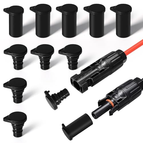 Jadeshay PV-Stecker Staubschutzkappen, 10 Paar Silikon Staubdicht Wasserdicht Kappe Stecker Solarpanel Anschlusskappen für Solar Inverter PV Stecker (Size : Black) von Jadeshay