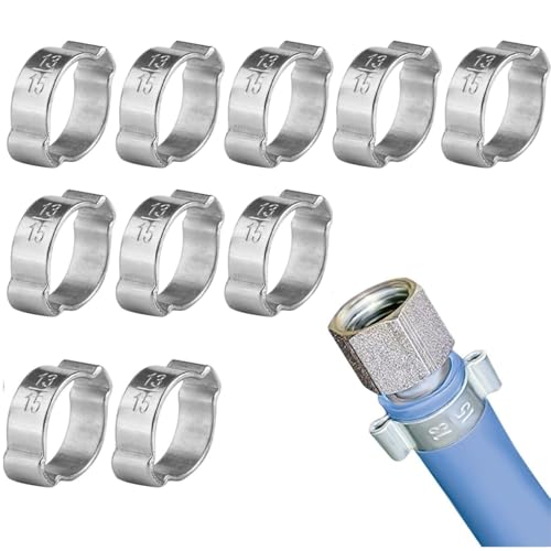 Jadeshay Ohrschellen Edelstahl, 10 Stück Doppelohrschellen 2-Ohr Schellen Zink überzogene Schlauchschellen 13-15mm für Fule Benzin Rohr Schlauch von Jadeshay