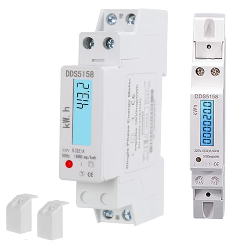 Jadeshay Stromzähler, 1P Einphasiger Strom-Energiezähler 5 (32) A Digitaler LCD KWh-Messgerät 220V Stromverbrauchsmonitor Wechselstromzähler mit Hintergrundbeleuchtung von Jadeshay