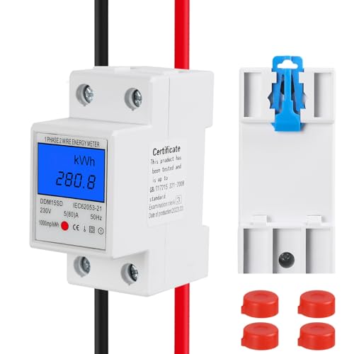 Jadeshay Stromzähler, LCD Digitale Stromzähler 5–80A 220 V 50 Hz Elektronischer KWh-Zähler Einphasiger DIN-Schienen-Energiezähler DDM15SD von Jadeshay