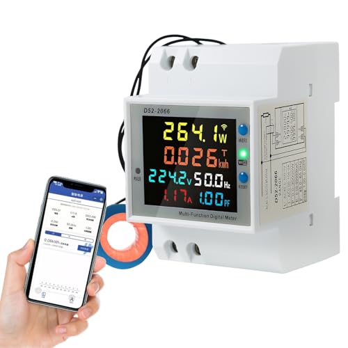 Jadeshay Stromzähler Hutschiene, 6-in-1 LCD WiFi Smart Meter Digitaler Stromzähler Energiezähler KWh Zähler mit LCD-Anzeige AC40-300V 100A (Externe CT) von Jadeshay